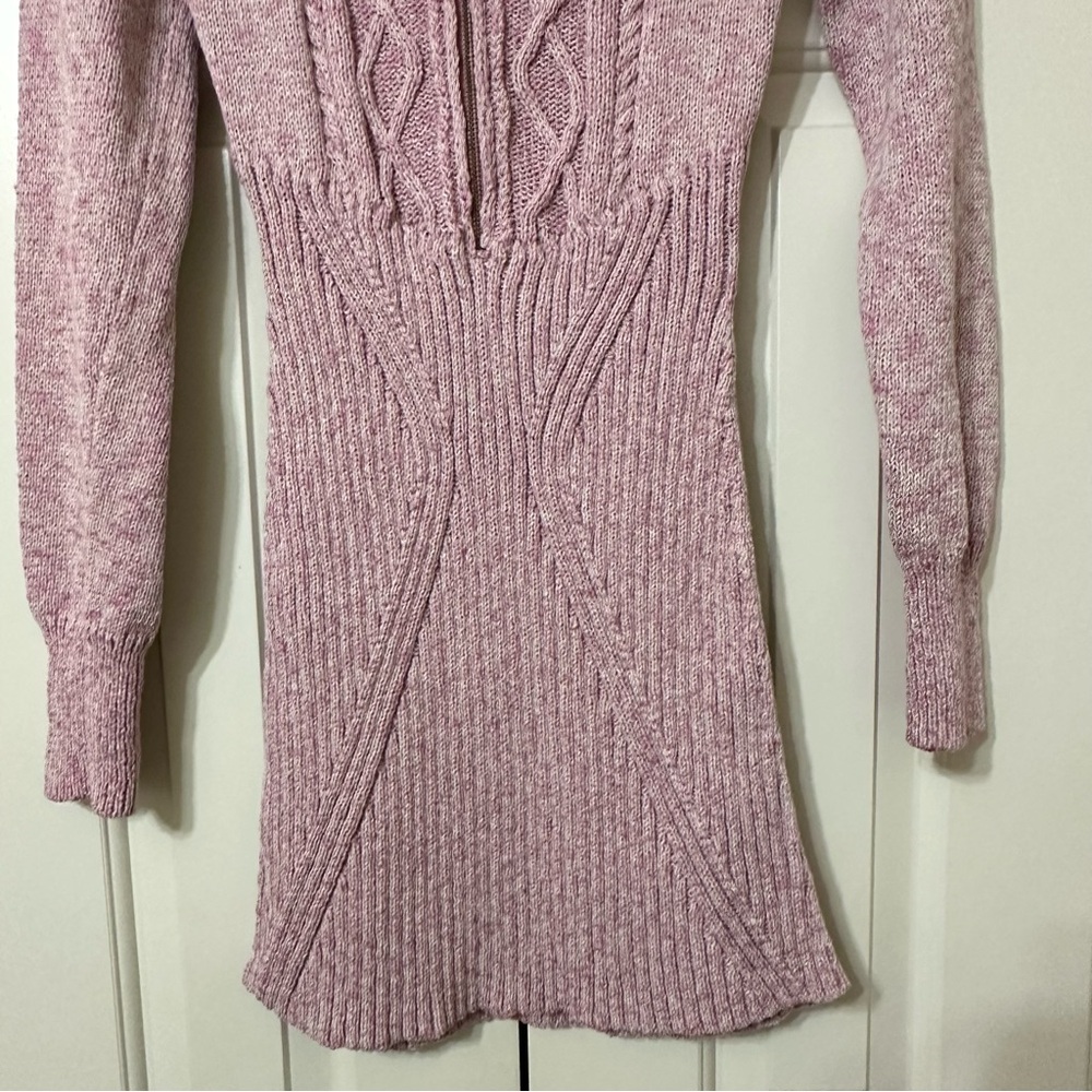 Free People Mont Blanc Pink Knit Sweater Dress Size Large Zip Up - Picture 5 of 8